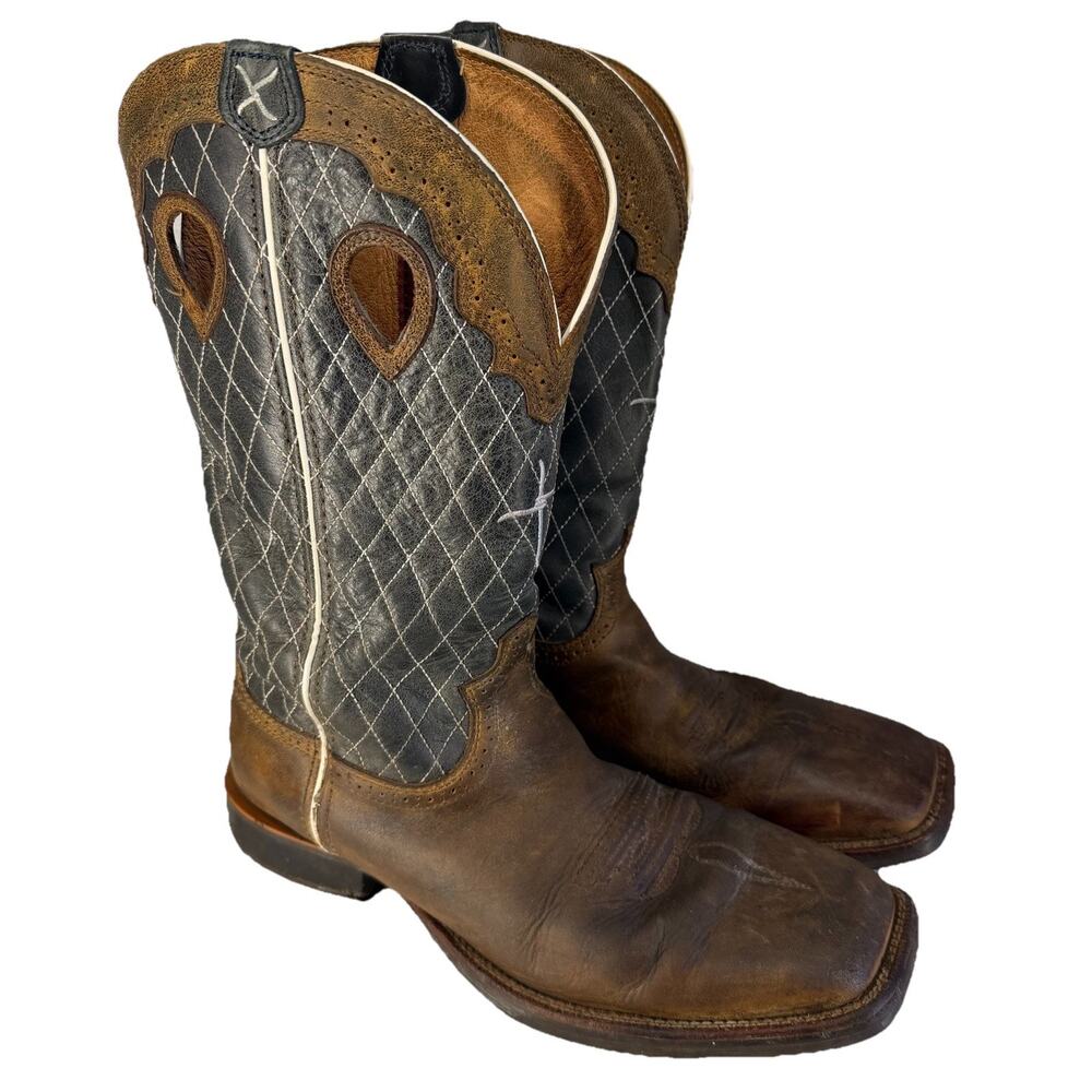Twisted X Men's Ruff Stock Western distressed Boots in Bomber brown and Grey 12D